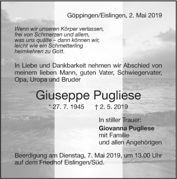 Traueranzeige von Giuseppe Pugliese von NWZ Neue Württembergische Zeitung