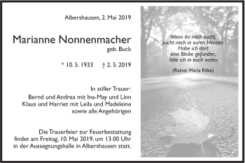 Traueranzeige von Marianne Nonnenmacher von NWZ Neue Württembergische Zeitung